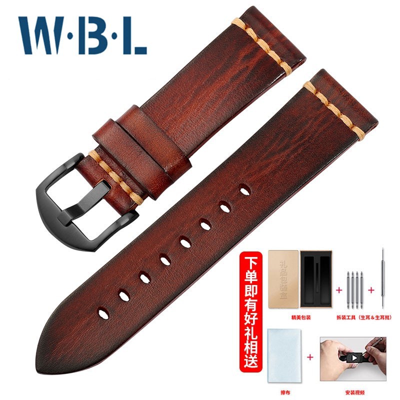 PZNQ [จัดส่งจากจีน] Strap Mens Genuine Leather Watch Accessories Substitute Tissot Speed Chi Panerai