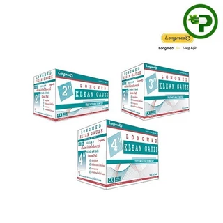 LONGMED KLEAN GAUZE ลองเมด คลีนก๊อซ ผ้าก๊อซใยสังเคราะห์ 2 นิ้ว / 3 นิ้ว / 4 นิ้ว (10 ห่อ/กล่อง)