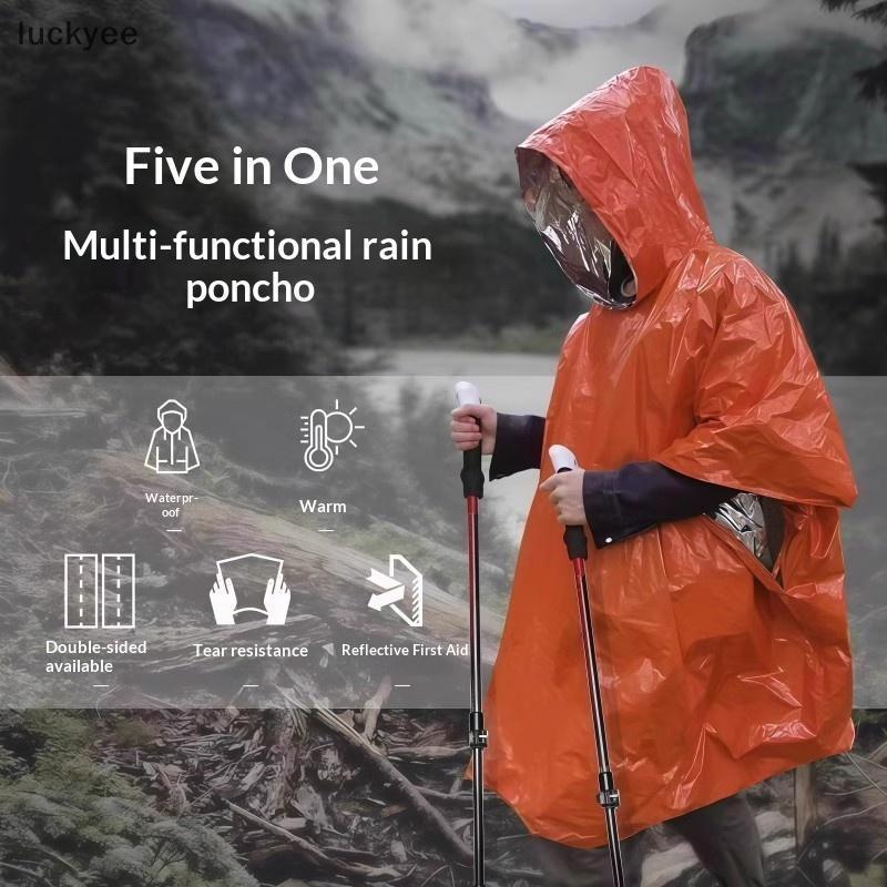 Luckyee เสื้อกันฝนมัลติฟังก์ชั่นกลางแจ้ง Camping เสื้อกันฝนนกหวีดกันน้ําฉุกเฉินสะท้อนแสงอุ่นเสื้อผ้า