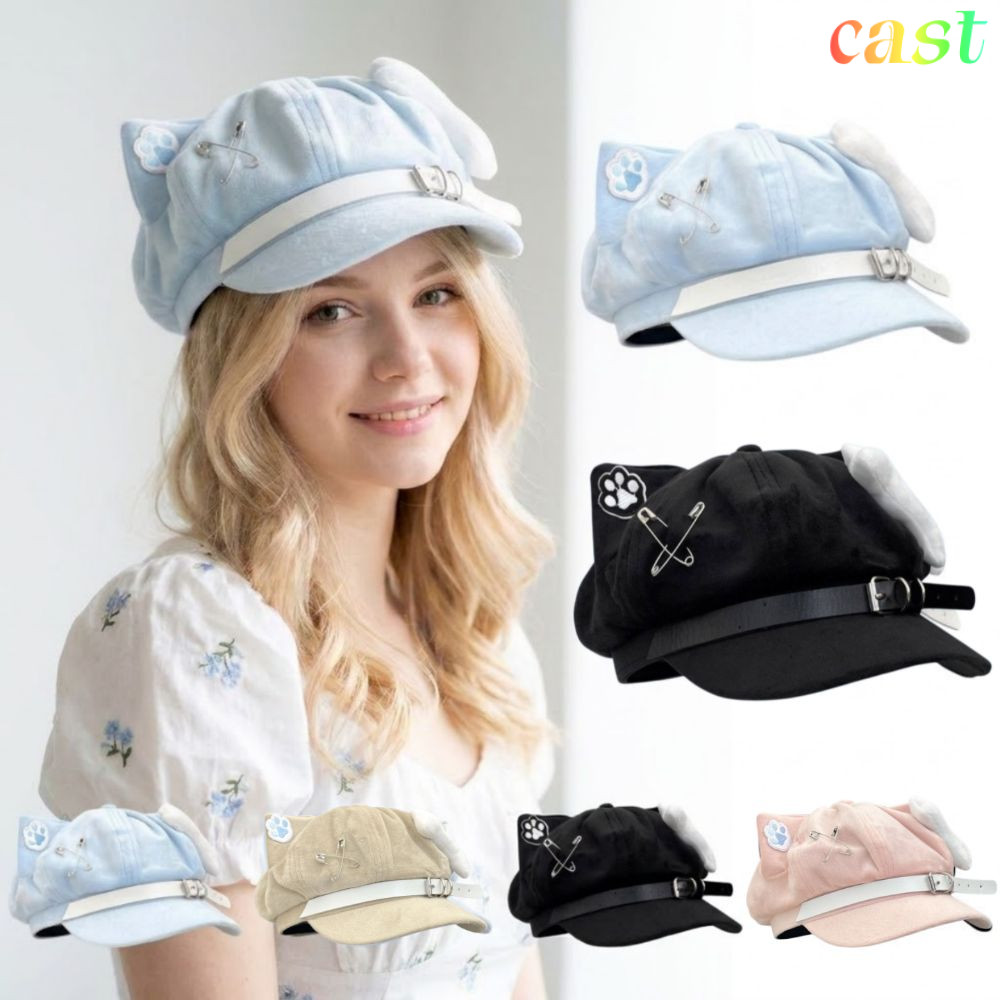 CAST Newsboy Cap, อะนิเมะหูแมวหมวกเบเร่ต์ผู้หญิง,หมวกเบสบอลหวานลายแมวสไตล์ญี่ปุ่นยอดนิยมทุกวันชุด