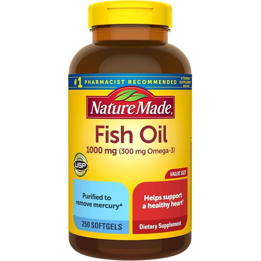 Nature Made Fish Oil อาหารเสริมโอเมก้า 3, ซอฟท์เจล 1000 มก., น้ํามันปลาโอเมก้า 3 สําหรับรองรับหัวใจเ