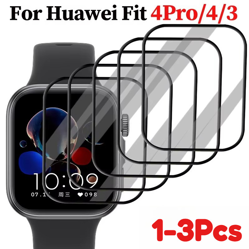 สําหรับ Huawei Watch Fit 5 4 3 Pro 1-3 ชิ้น 9H ฟิล์มกระจกนิรภัยสําหรับ Huawei Watch Fit 4Pro 5Pro 3 4 5 HD โค้งสีดําขอบ Anti Scratch นาฬิกาป้องกันหน้าจอ