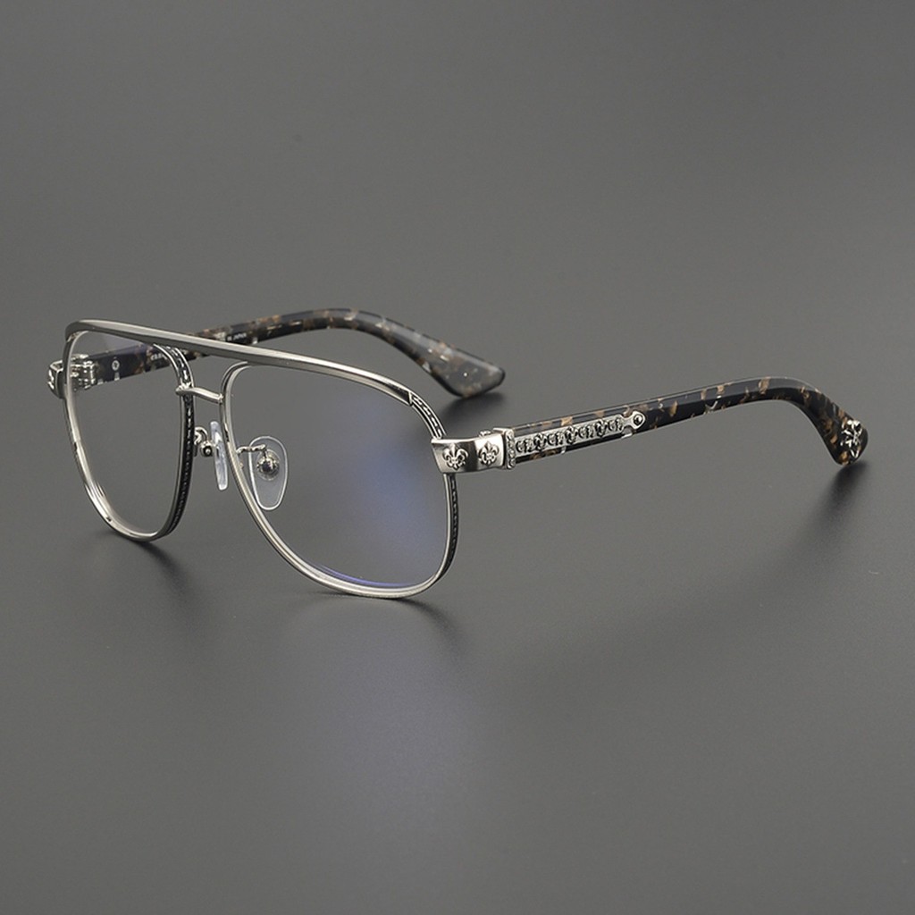 GJKQ Chrome hearts Retro Hand-Carved กรอบแว่นตาแฟชั่น Double Beam คางคกแว่นตากรอบใหญ่ไทเทเนียม