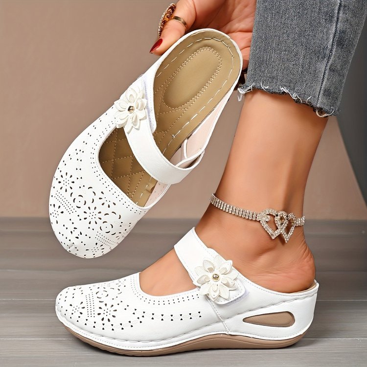 จัดส่งในวันเดียวกัน สุภาพสตรี Retro ดอกไม้ Velcro รองเท้าแตะลําลองหนา Soled Anti-Slip สวมใส่ด้านนอก Mules