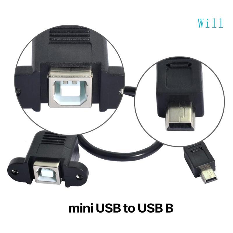 จะ Mini USB เป็น USB B พร้อมสกรูเมาท์แผง Mini USB ชายกับ USB B หญิงขยาย