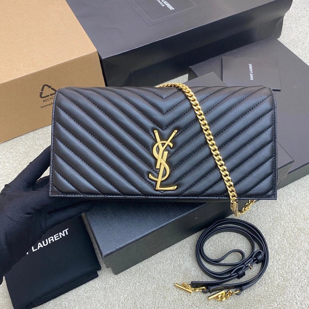 Ysl Saint Laurent KATE 99 กระเป๋าถือหนังแกะควิลท์ v Pattern Flap Chain Bag กระเป๋าสะพายกระเป๋าสะพายข