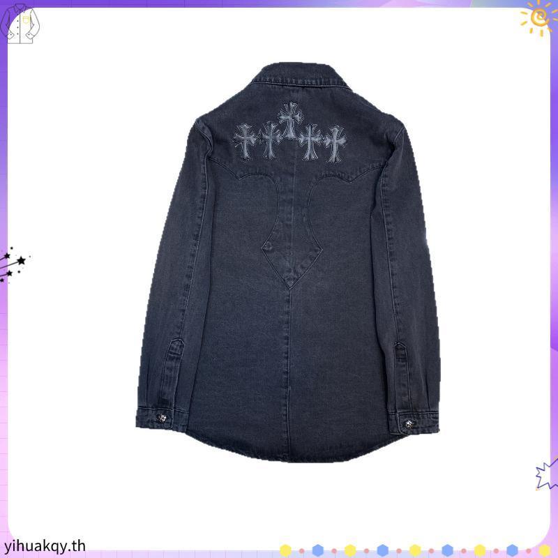 Chrome Hearts Chrome Hearts Chrome Hearts 2026 เสื้อแจ็คเก็ตยีนส์หนังไขว้ด้านหลัง