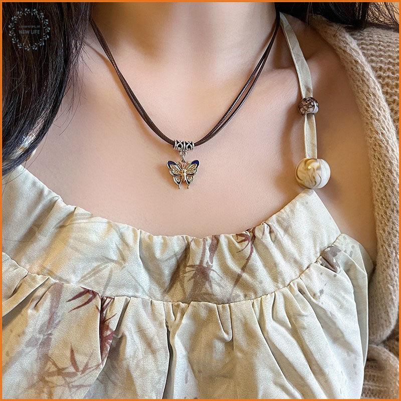 [LS] Y2K Vintage Butterfly Pendant Choker แฟชั่นบุคลิกภาพ PU หนังเชือก Nelace Jewelry [PH]
