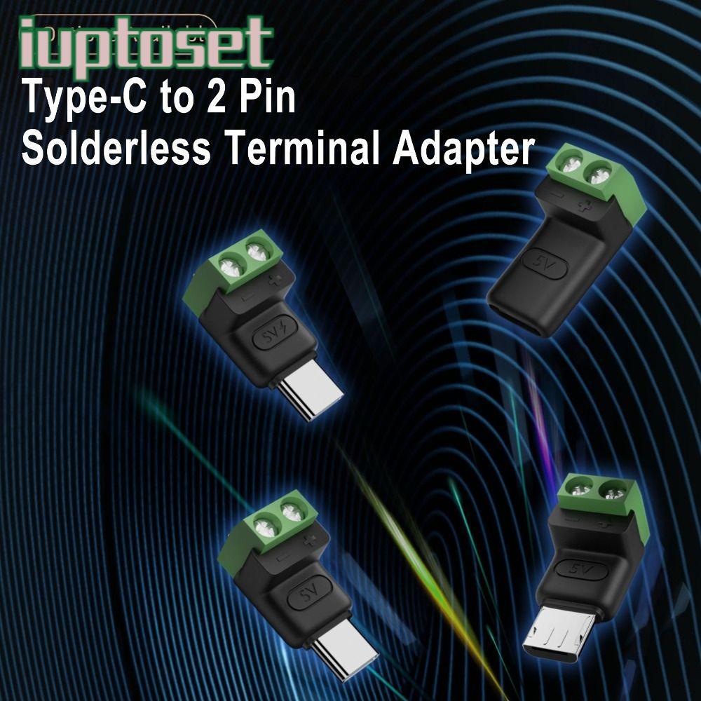 IUPTOSET USB C ถึง 2Pin Terminal Adapter, Solderless Plug Type-C ถึง 2 Pin Crimp Terminal Block,คุณภาพสูงสีเขียวสกรูชาร์จแปลงปลั๊กชาร์จแล็ปท็อปโทรศัพท์