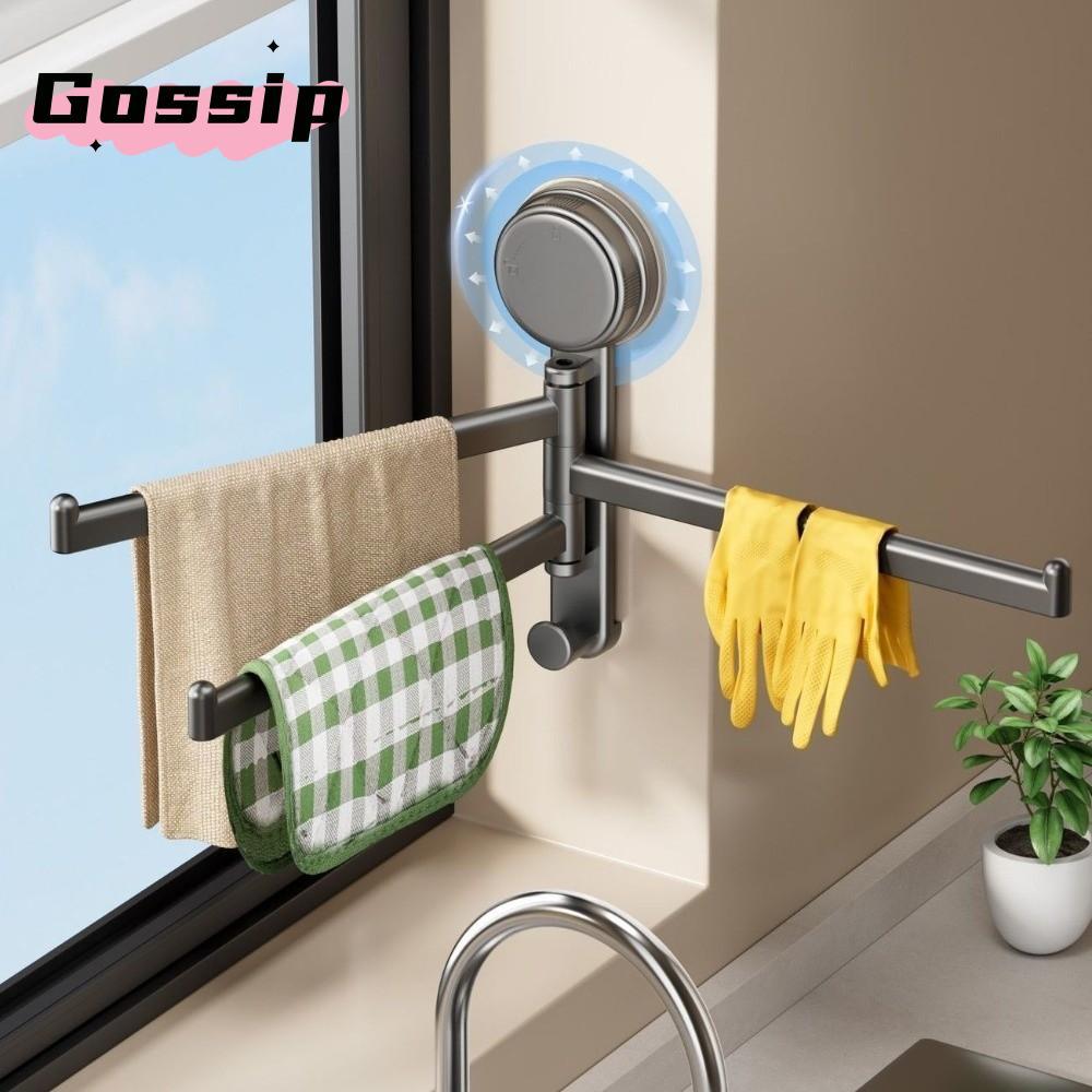 GOSSIP ราวแขวนผ้าเช็ดตัว, ติดผนังไม่จําเป็นต้องเจาะไม้แขวนเสื้อหมุนได้, ชั้นวางผ้าขนหนูอาบน้ําแบบดูด 3 บาร์คุณภาพห้องน้ํา