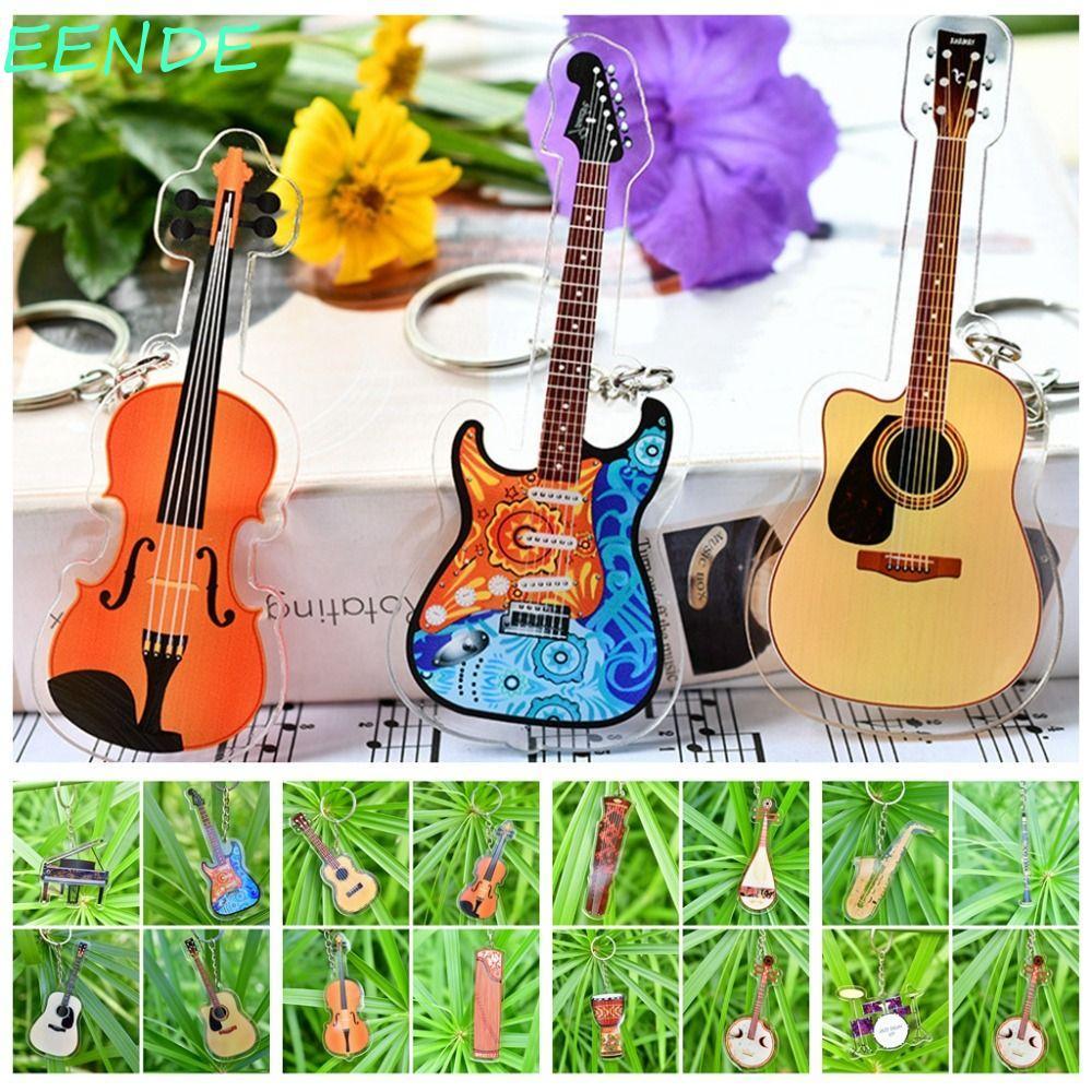EENDE กีตาร์อะคริลิคพวงกุญแจ, Ukulele VIOLIN กีตาร์จี้, Musician เครื่องประดับ Cello Djembe Trung Ng