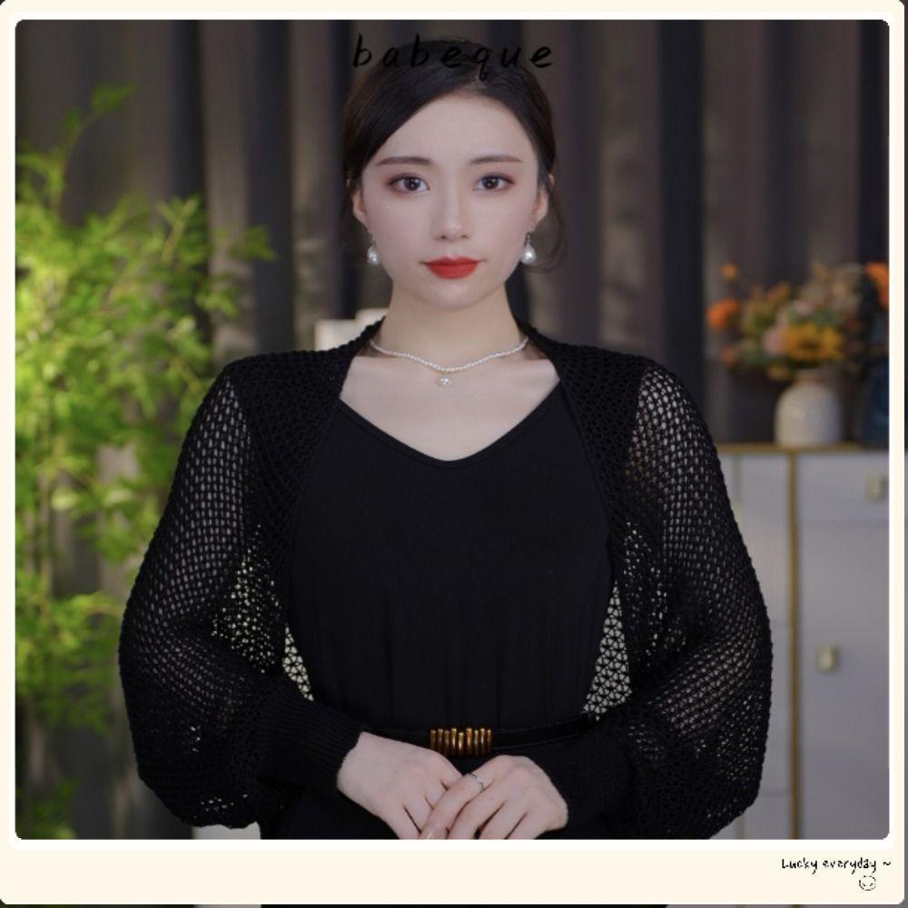 BABEQUE ผ้าคลุมไหล่ผ้าไหมน้ําแข็ง คาร์ดิแกนถักครอปหรูหรา สวมใส่ง่ายเสื้อสม็อคแขนยาว