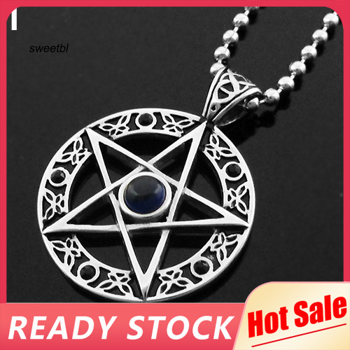 SWE Unisex Vintage Hollow Pentacle Pentagram Star Circle Zinc Pewter Charm สร้อยคอ