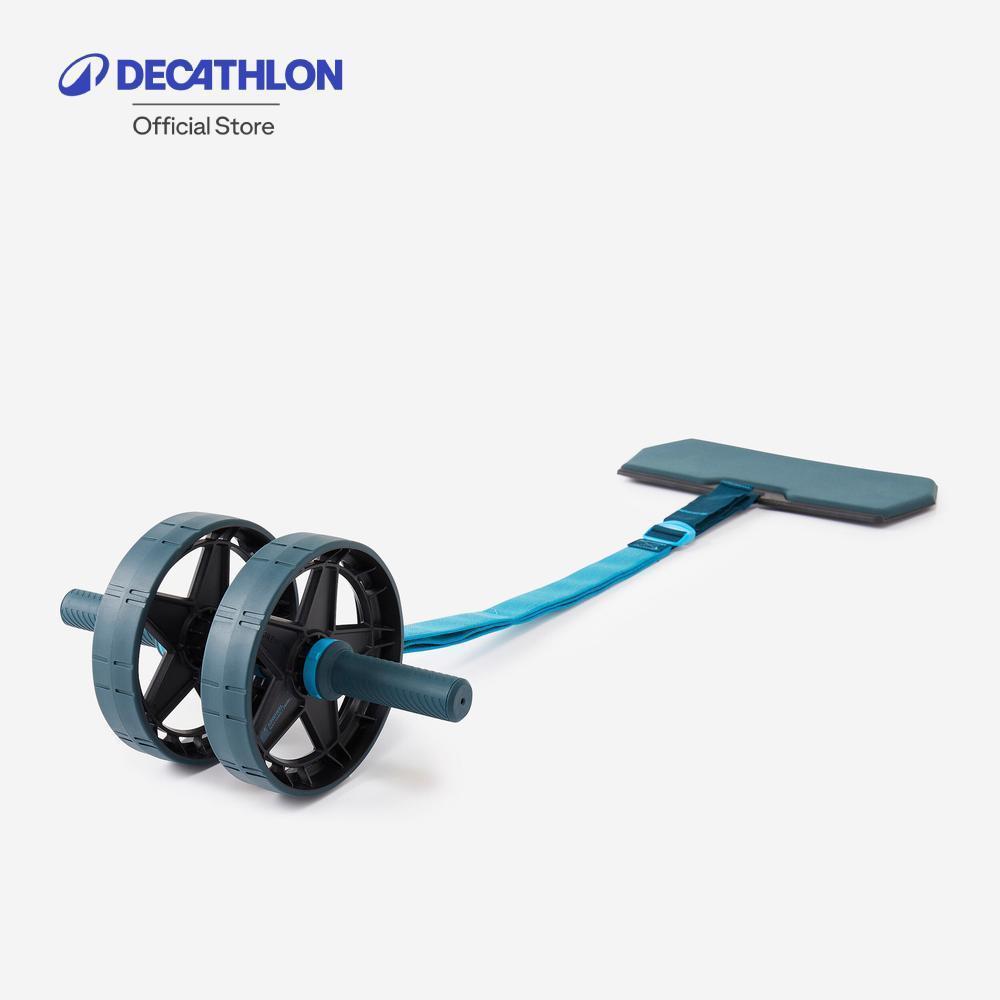 Decathlon Weight Training Ab Wheel ลูกกลิ้งบริหารหน้าท้องเวทเทรนนิ่ง แบบมี/ไม่มียางยืดช่วยซัพพอร์ต - Blue