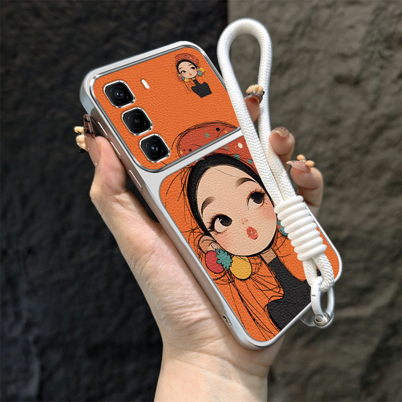 PBZZ สําหรับ infinix hot 50 60 pro plus hot 50i 60i 4g 60 pro+ 5g 60i 4g เคสโทรศัพท์ Softcase ซิลิโคนกันกระแทกความงามน่ารักการ์ตูนพร้อมเชือกเส้นเล็กสําหรับสาว TBDTMD1