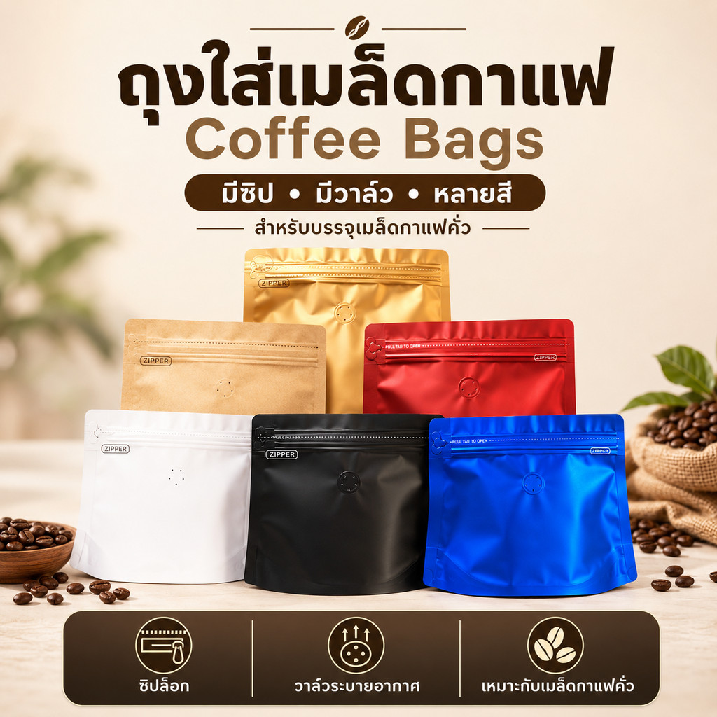 (10ใบ) ถุงใส่เมล็ดกาแฟ 250g ถุงฟอยล์กาแฟ ตั้งได้ ทรงไดมอนด์ มีวาล์ว Diamond Coffee Bags