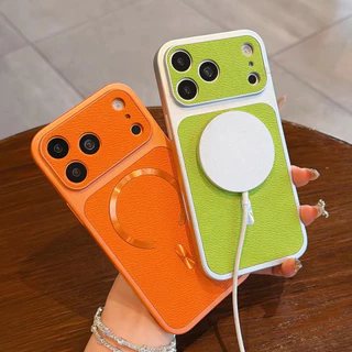 เคสโทรศัพท์มือถือ For iPhone 13 11 17 14 15 16 12 Pro Max 17 Pro Max เคสโทรศัพท์แม่เหล็ก เคสแม่เหล็กลายผิวลิ้นจี่หลากสี