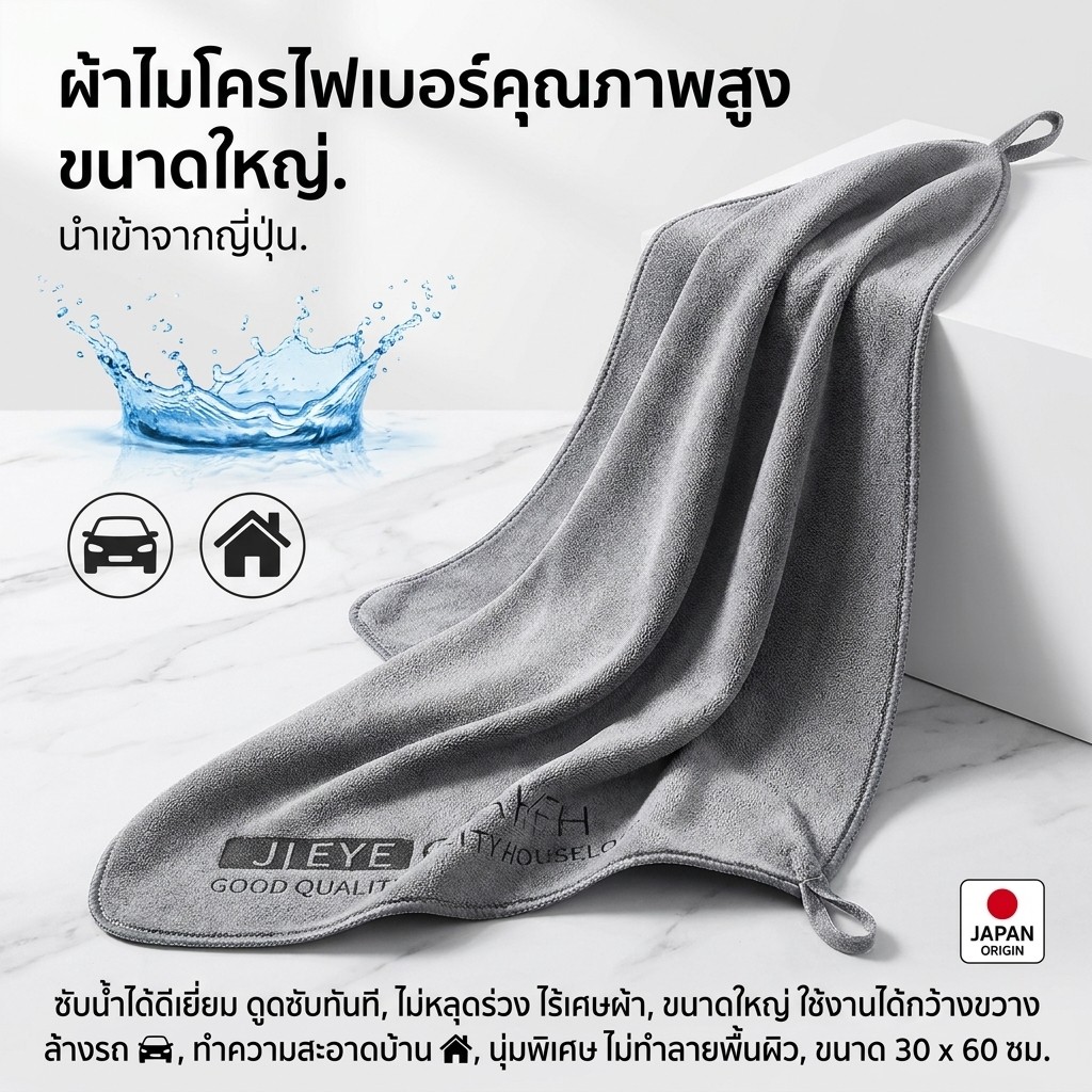 ร้านคนไทย! ผ้าไมโครไฟเบอร์ ผ้าเช็ดรถ ผ้าขนหนูหนังนิ่ม หนา นุ่ม ดูดซับได้ดี เช็ดรถ บ้านๆ
