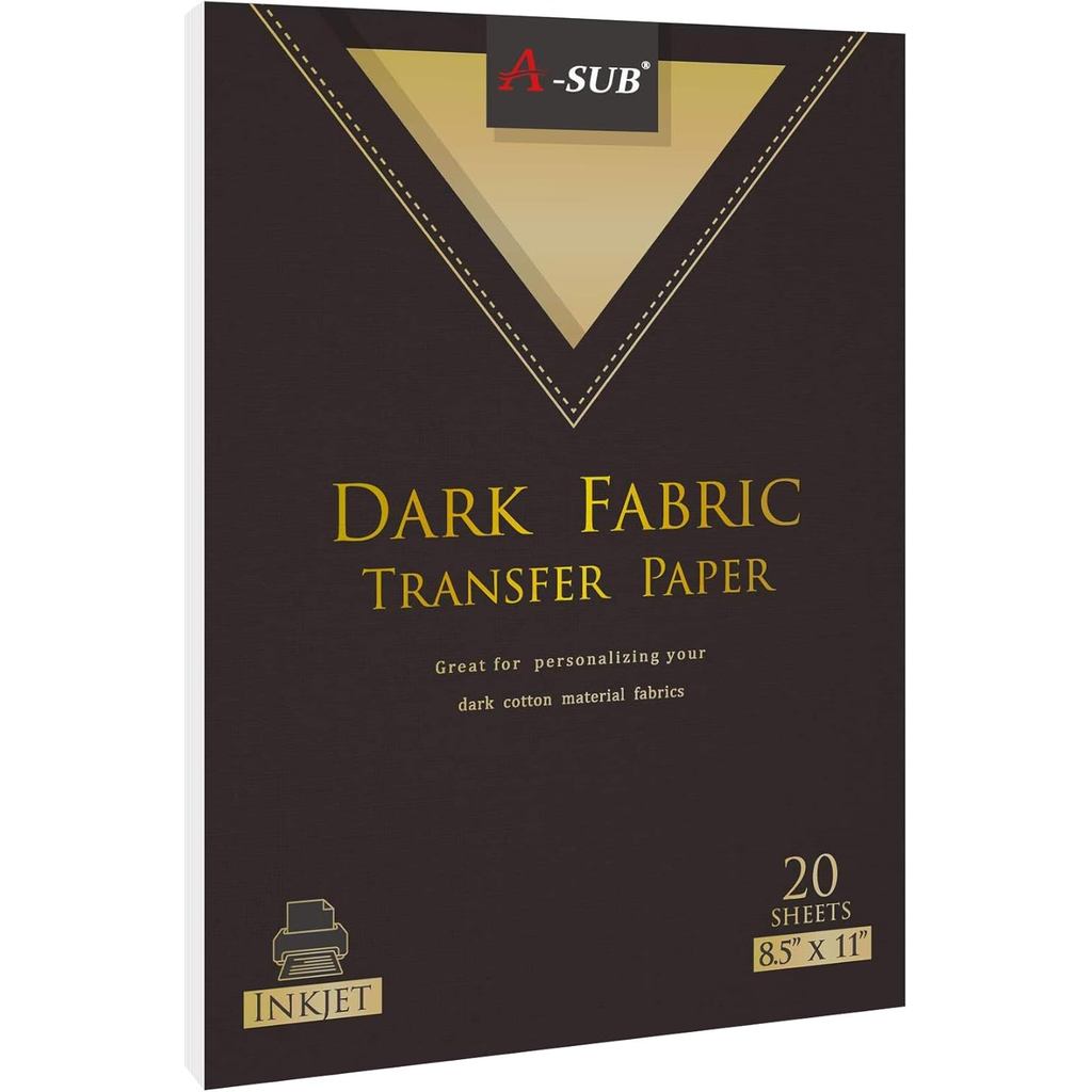 A-SUB Inkjet Printable Iron On Heat Transfer Paper for Dark Fabrics, 20 แผ่น 8.5x11 นิ้ว, ทําเสื้อ T