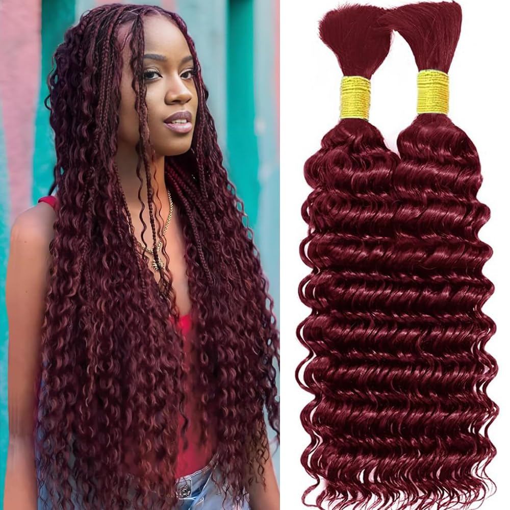 99J Burgundy Human Braiding Hair สําหรับ Boho Braids Deep Wave Bulk Human Hair สําหรับ Braiding Burg