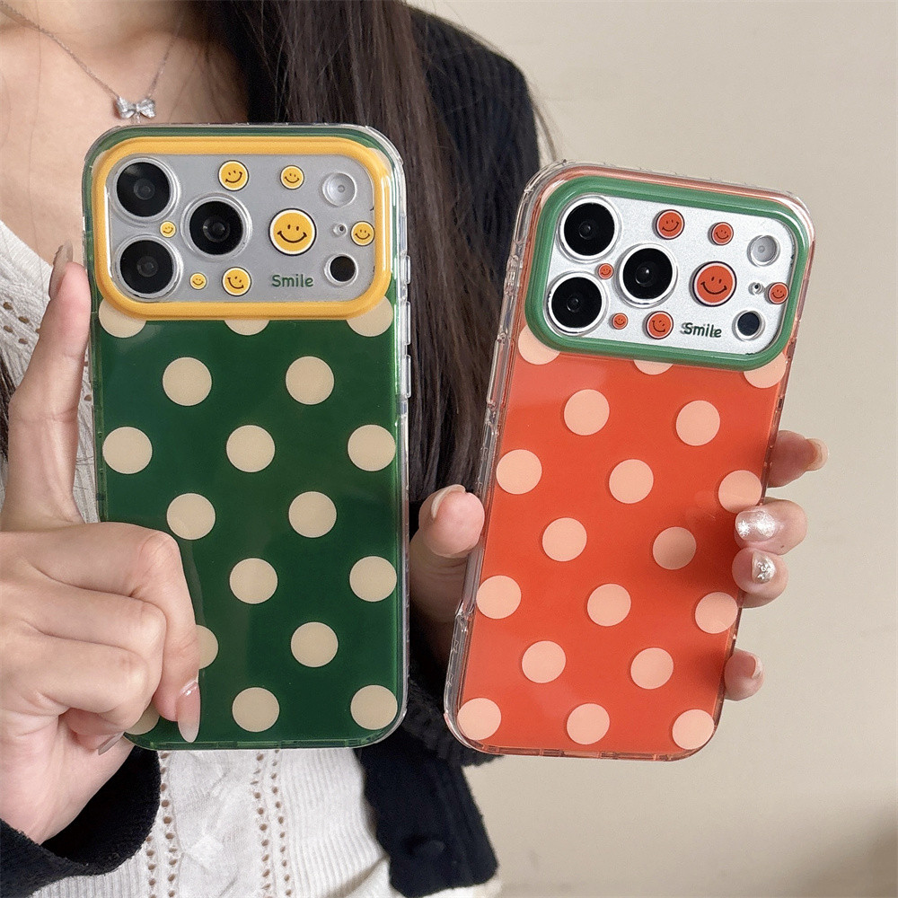 เกาหลีน่ารัก Polka Dot ยิ้มเคสโทรศัพท์สําหรับ iPhone 17 Pro Max 16 15 14 17 16 Pro Max รวมทุกอย่างเลนส์ป้องกัน Soft Cover