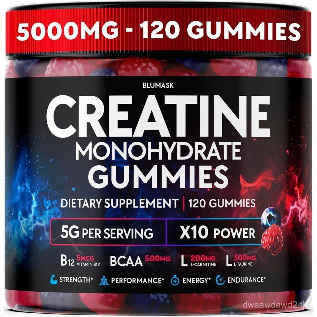 CreatineMonohydrateGummiesComplex5000MGforMen&Women,PreworkoutGummywithBCAA,L-Carnitine,Taurine&Vita
