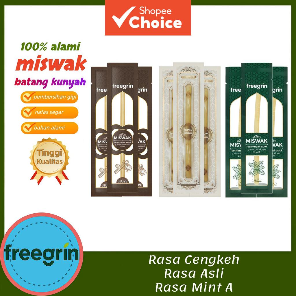 Freegrin Miswak แพ็ค 9 ชิ้น | 3 รสกานพลู + 3 รสออริจินัล + 3 รสมิ้นต์ | ดูแลช่องปากมุสลิมแบบธรรมชาติ