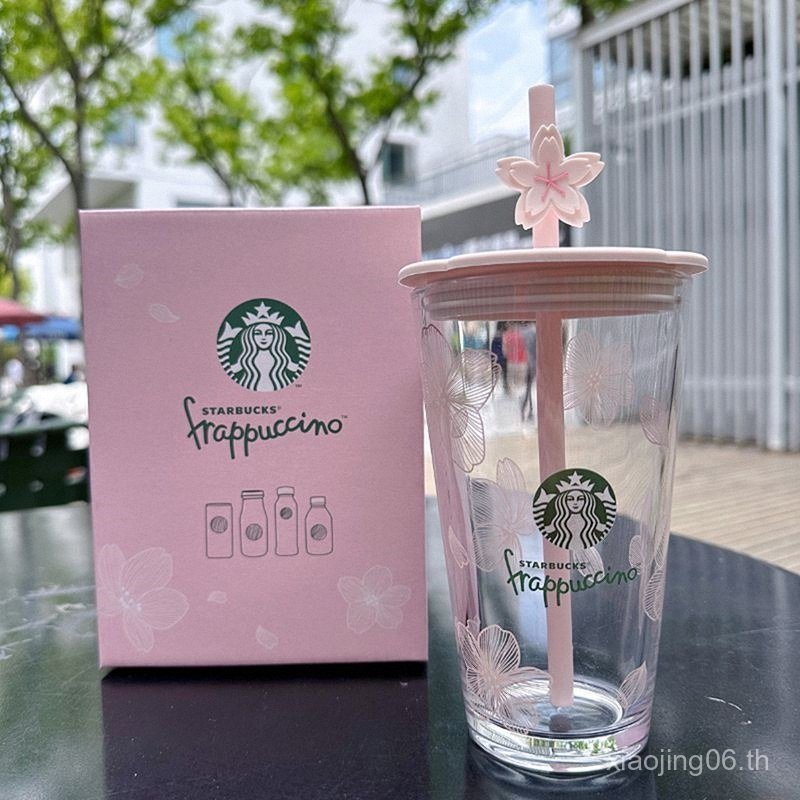 2026 Starbucks New Style Pink Cat Claw Cherry Blossom Glass Enjoy Cup Pink Blue Goddess ถ้วยฟางมูลค่