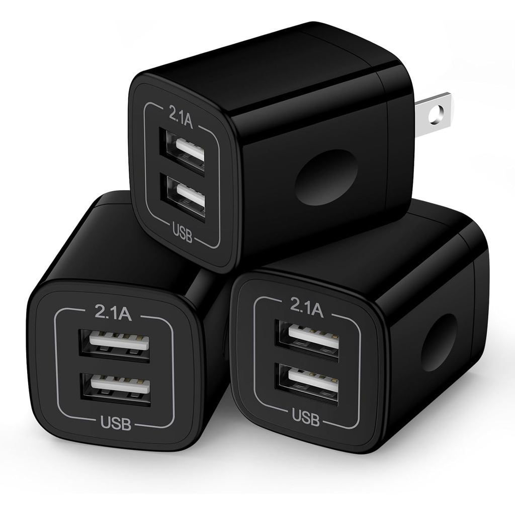Wall Charger Block,2.1A/5V Dual Port USB Wall Plug โทรศัพท์ Travel Power USB Adapter Plug,3Pack Blac