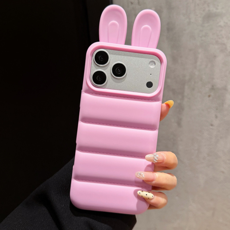 สีทึบเรียบง่าย 3D กระต่ายหู TPU เคสโทรศัพท์สําหรับ iPhone 17 16 15 14 13 Pro Max ปลอก Anti fall ฝาครอบป้องกัน ราคา ถูกที่สุด ดีลบีเคเค แกลเลอรีภาพที่ 4