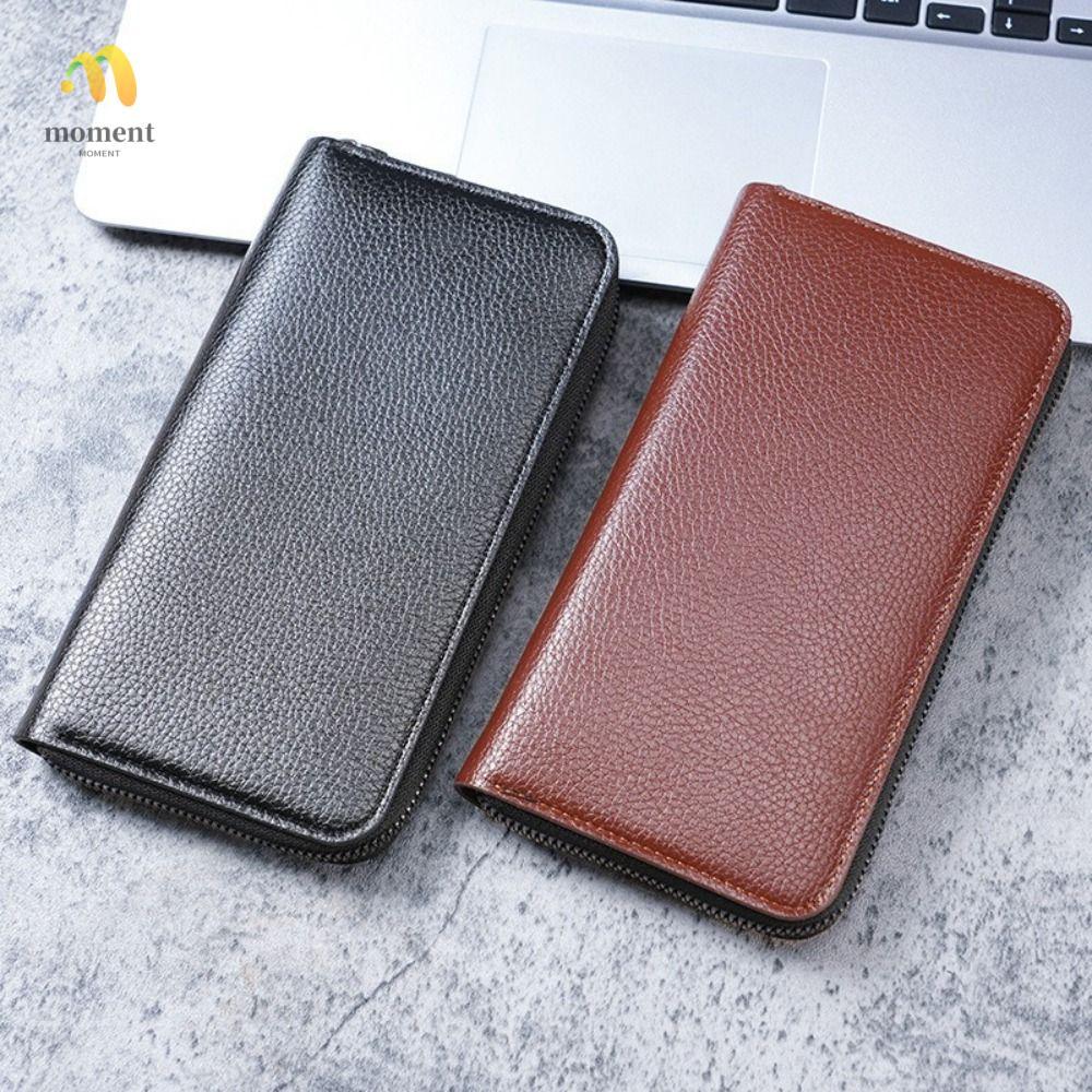 MOMENT Multi ID Card Wallet, PU Leather Solid Pattern Long Zipped Purse, Fashion Zipped Design Multi