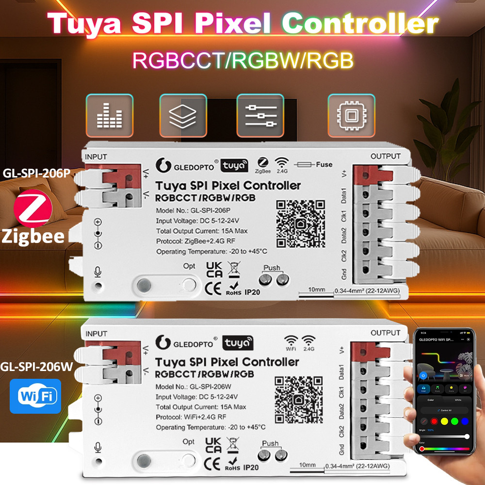 Tuya SPI พิกเซล LED Controller RGBCCT RGBW RGB Dynamic Light Music Sync WiFi / ZigBee Smart Life Google Assistant Alexa Yandex