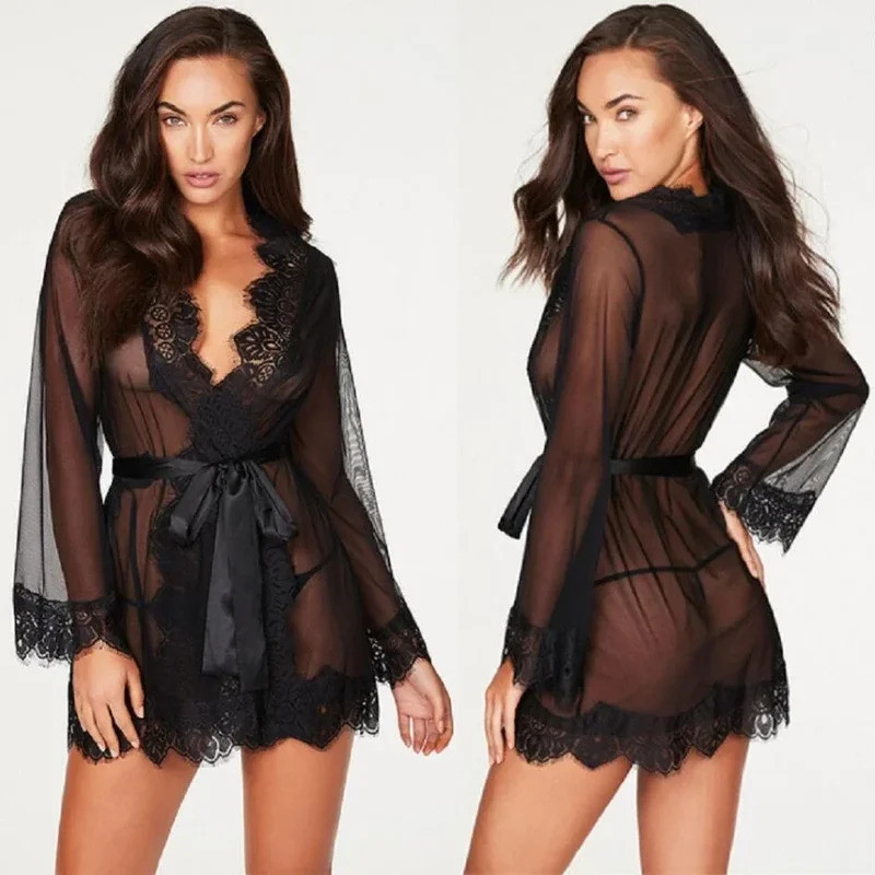M Sexy Lingerie Set + Thong Women Porno Sleepwear Lace Underwear Sex Clothes Babydoll Erotic Transpa