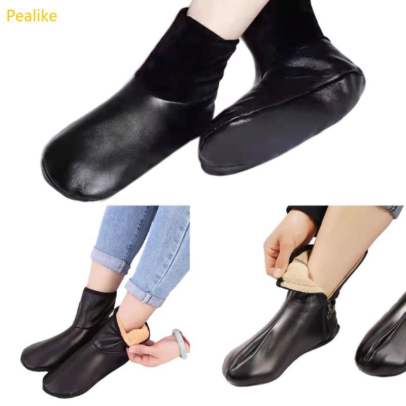 รองเท้าแตะหนังเทียม Pealike สำหรับฤดูหนาว สวมสบาย พร้อมถุงเท้าขนแกะ กันลื่น มีให้เลือกทั้งชายและหญิง