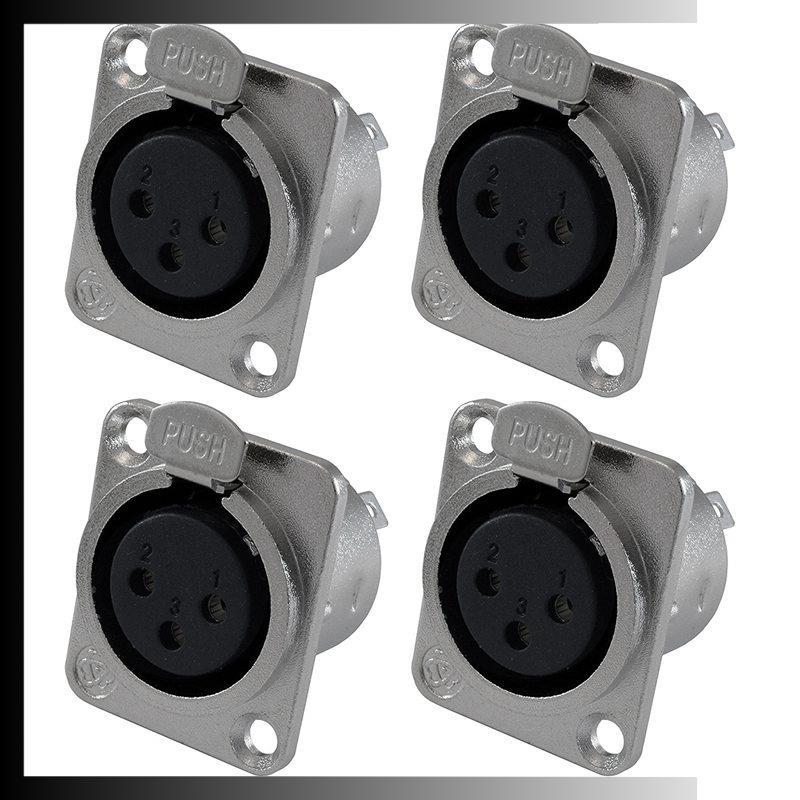 XLR Female Jack 3 Pin - Panel Mount Jacks D Series Size XLR-F - 4 PACK u1bhhrhds