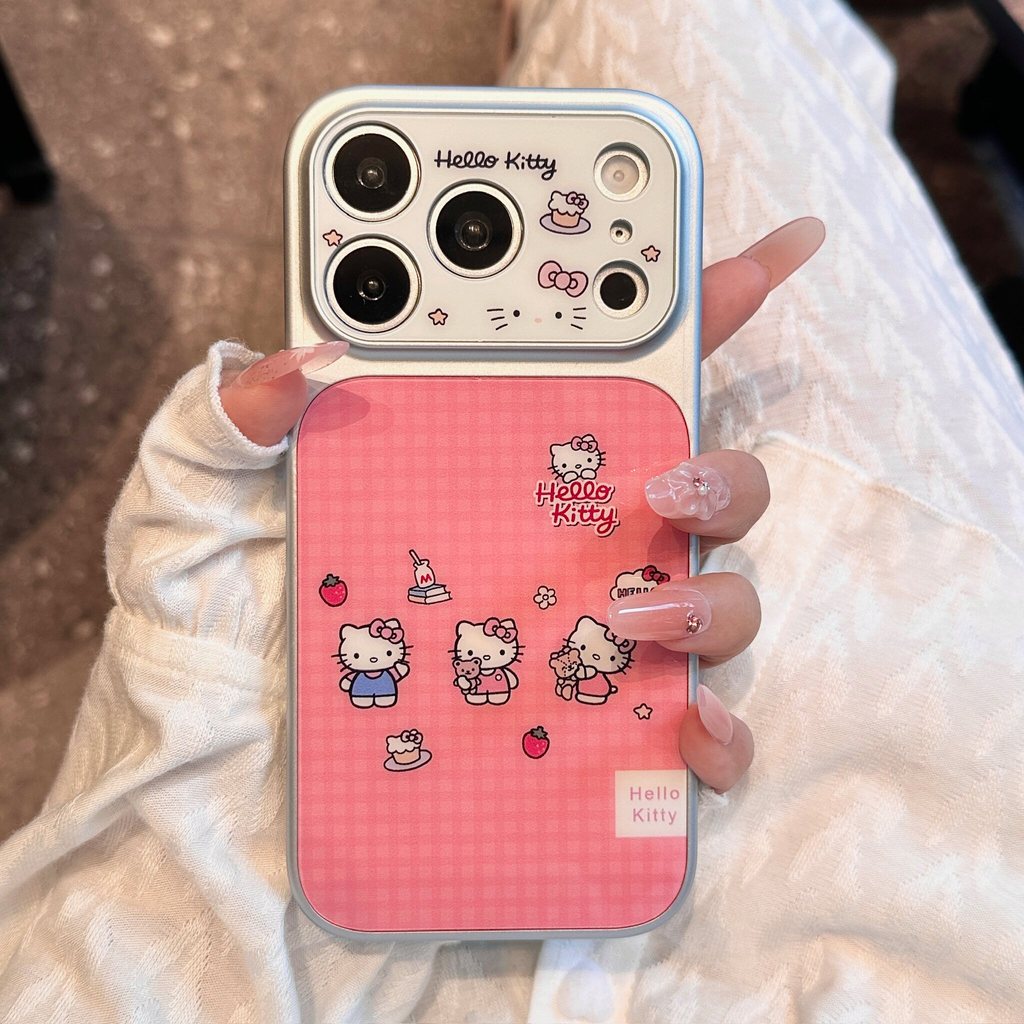 Huiwanju สีชมพูลายสก๊อตขนมสามแมวเหมาะสําหรับ iPhone17promax เคสโทรศัพท์มือถือ iP16pro/15/14plus/11 ร