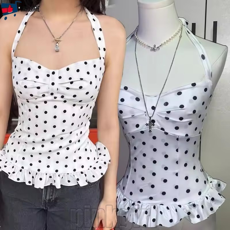 [Rdy Stk] ฤดูร้อน Breathable Skin Friendly คอแขวนเสื้อกั๊ก - ผู้หญิงเซ็กซี่เกาหลี Ruffle Camisole - 