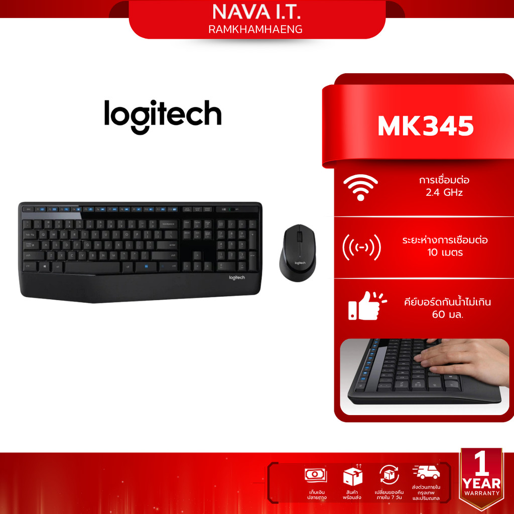 LOGITECH MK345 COMBO WIRELESS MOUSE & KEYBOARD เมาส์และคีย์บอร์ดไร้สาย พร้อมที่วางพักมือ