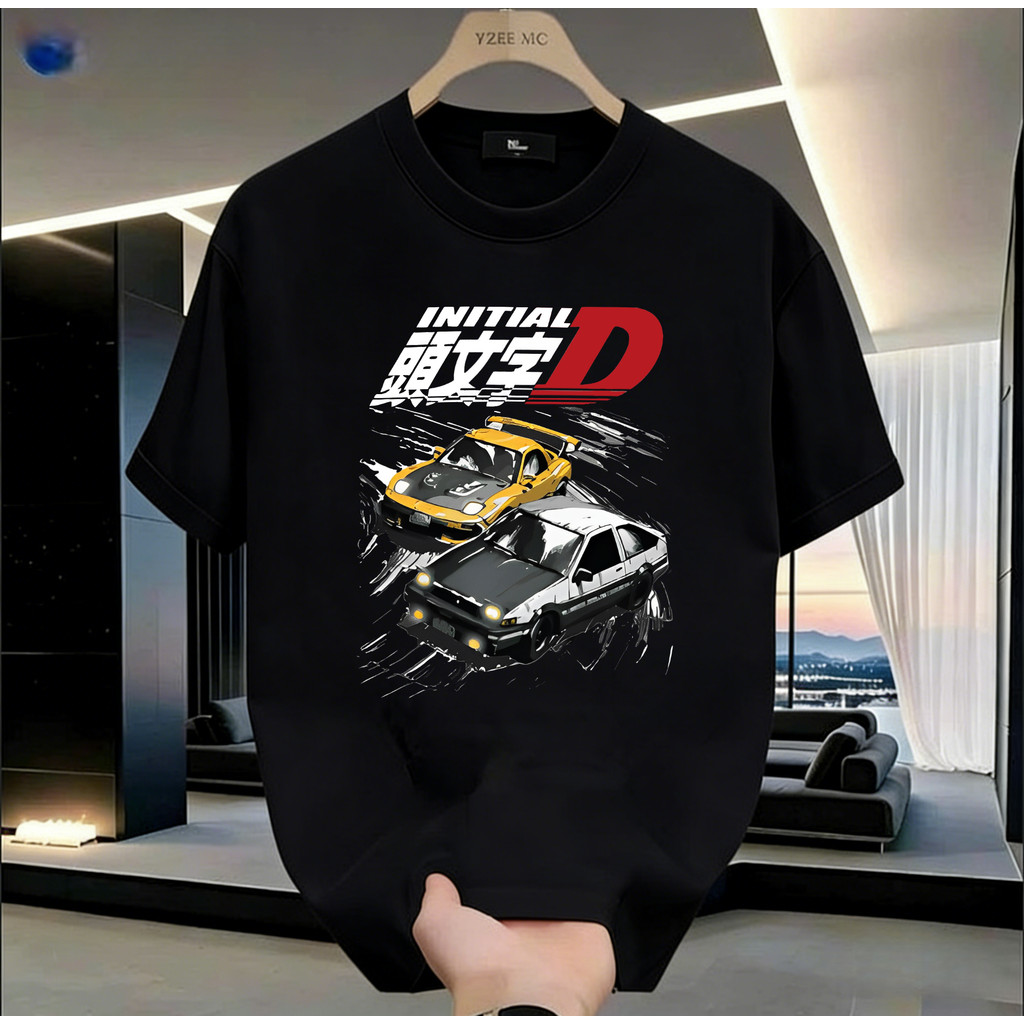เสื้อยืดแขนสั้นหลวม_unisex_ดีไซน์.Initial.D.AE86.vs.FD3S.เหมาะสำหรับคนรักอนิเมะและรถยนต์ญี่ปุ่น