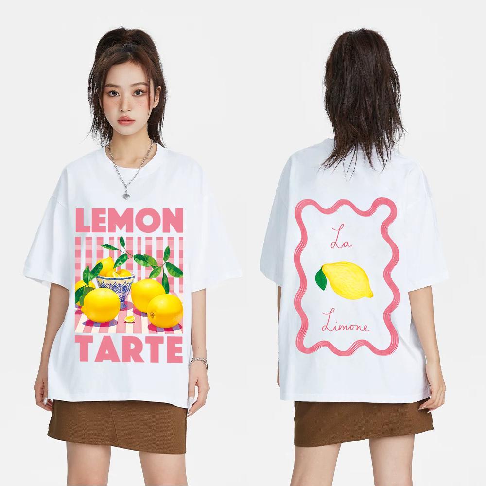 100%cotton เสื้อยืดคอตตอน พิมลายกรีนLEMON หน้า-หลัง สินค้าพร้อมส่งADX0247