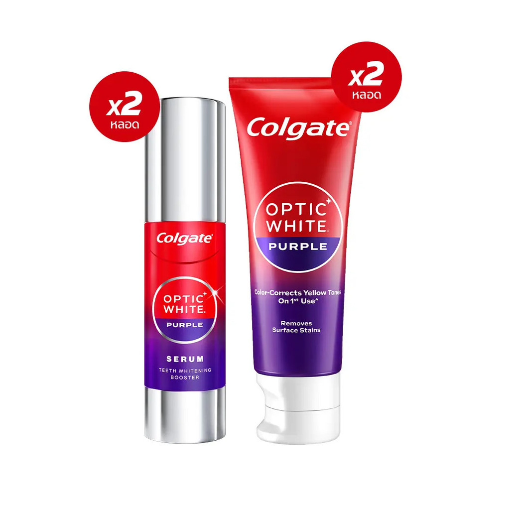 Purple Serum Set 3: Colgate Optic White Purple Serum 40 ml. 2 ชิ้น + ยาสีฟันคอลเกต Optic White Purpl