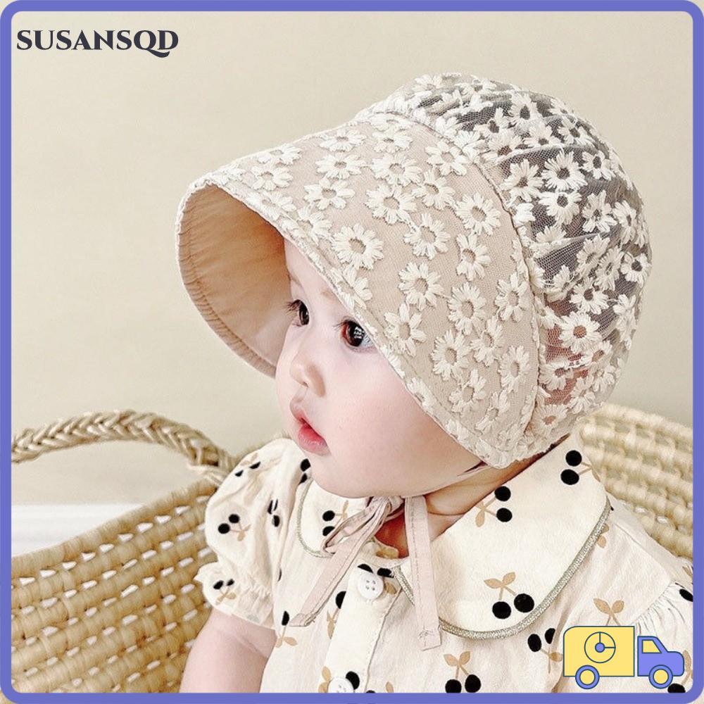 หมวกกันแดด breathable สำหรับเด็ก ดีไซน์ลายลูกไม้ดอกไม้ สไตล์เจ้าหญิง พร้อม brim กว้าง เพื่อความสบายในการสวมใส่ และเหมาะสำหรับการถ่ายภาพ