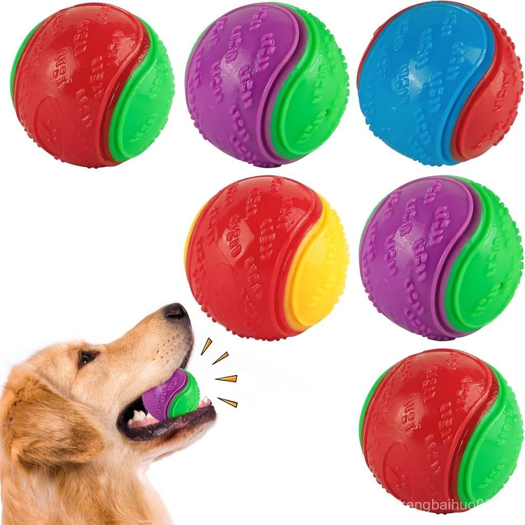 ลูกทําลาย 6 ชิ้น Squeaky Interactive Ball Chuck It Ball ลูกยางสําหรับการฝึกอบรมทําความสะอาดฟัน