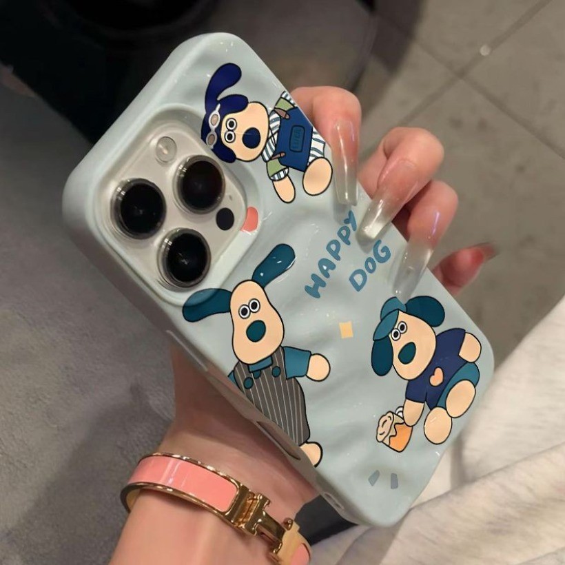 แฟชั่น 3D เนื้อย่น Happy Dog รูปแบบสําหรับ OPPO A1K A93 F17 Pro A74 A95 F19 A60 A58 A57 A77 A57S A77