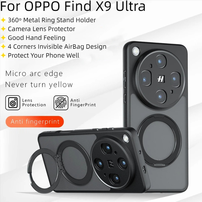 สําหรับ OPPO ค้นหา X9 Ultra X8 Pro X9 Pro กรณีหรูหรา 360o แหวนโลหะ Stand Holder Matte PC Hard กันกระ