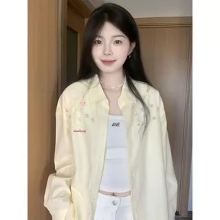 Red Berry เสื้อแขนยาวสีเหลืองปักลายดอกไม้ สำหรับผู้หญิง สวมใส่ในฤดูร้อนเพื่อป้องกันแสงแดด W720