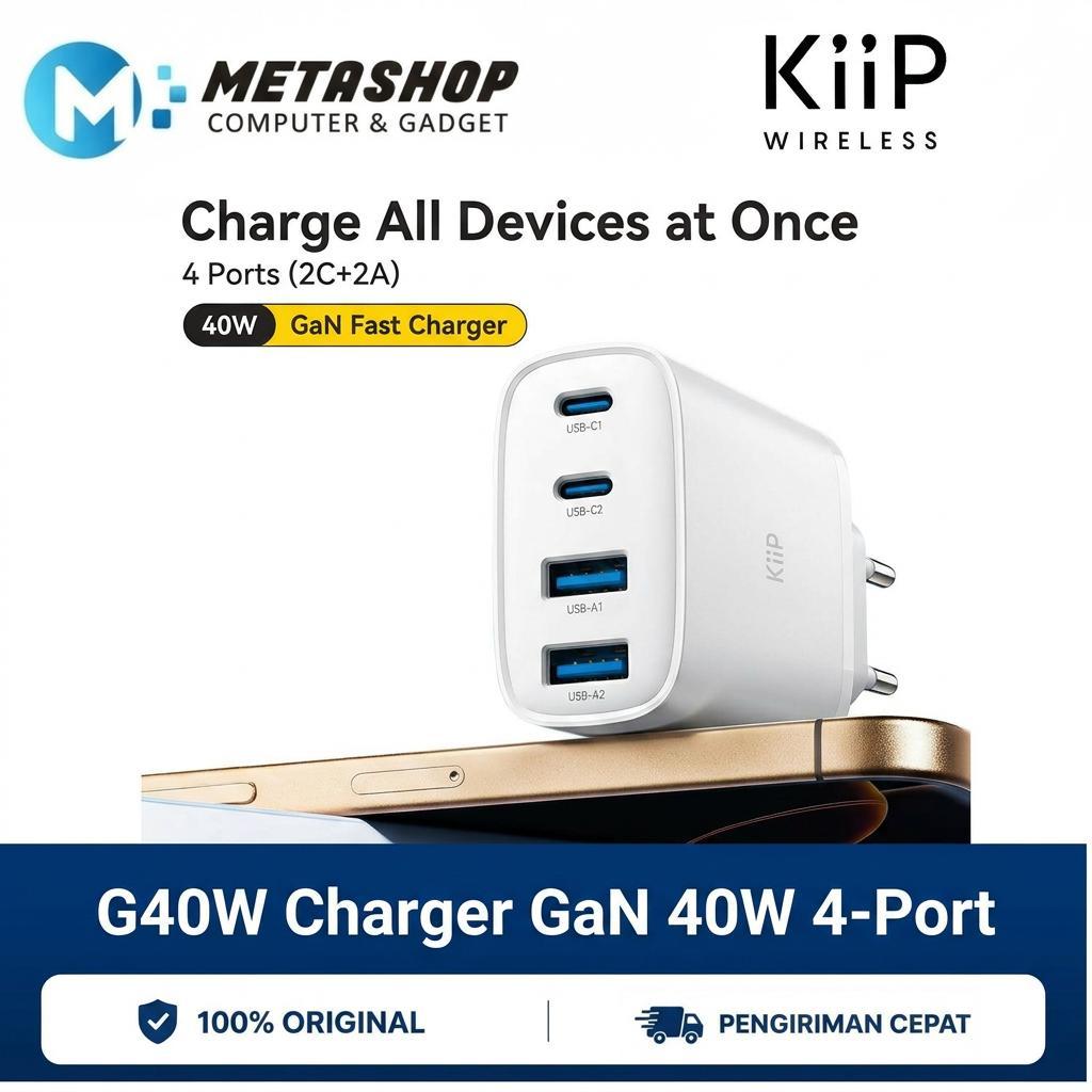 METASHOP KiiP G40W Charger Adaptor GaN 40W 4-Port PD Fast Charging Fast Charger สําหรับ 4 อุปกรณ์