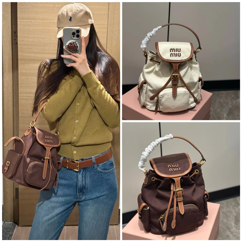 [Littlechaoer Selection] Muu Backpack miumiu Backpack miu Bag Muu Female Bag School Bag miu25ss Canv