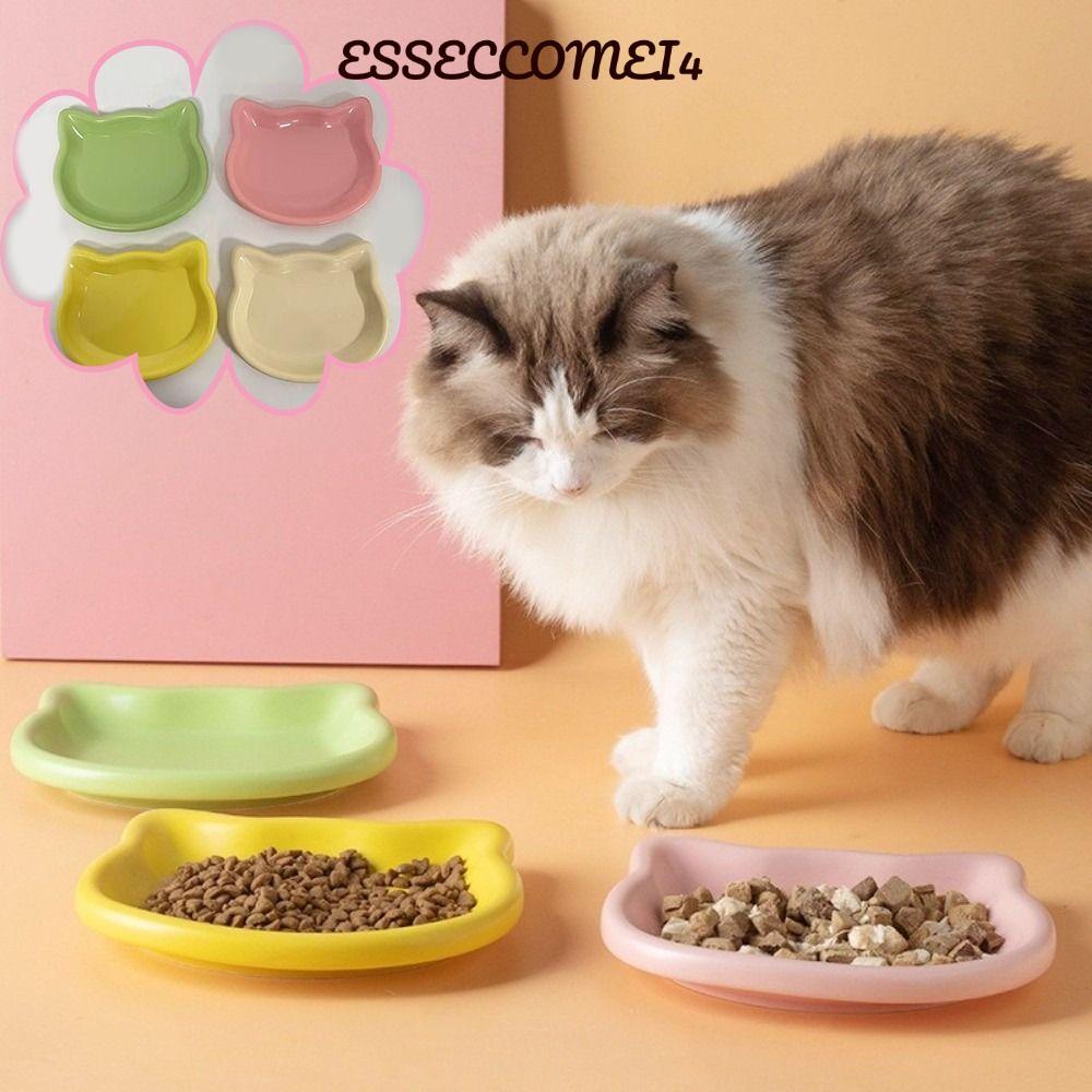 ESSECCOMEI4 ชามอาหารแมวกันลื่น รูปแมว พลาสติก พลิกป้องกันล่มสลาย น่ารัก ให้อาหารสัตว์เลี้ยง