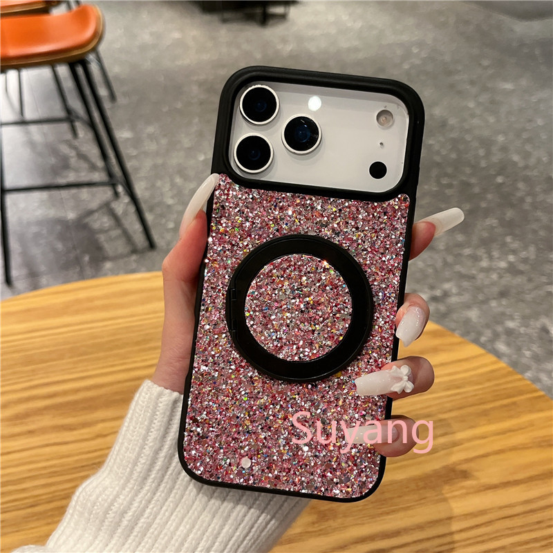 Bling Glitter Magnetic Holder Kickstand สําหรับ OPPO Realme14X Note50 C63 C61 C55 C53 Reno 13 12 11 